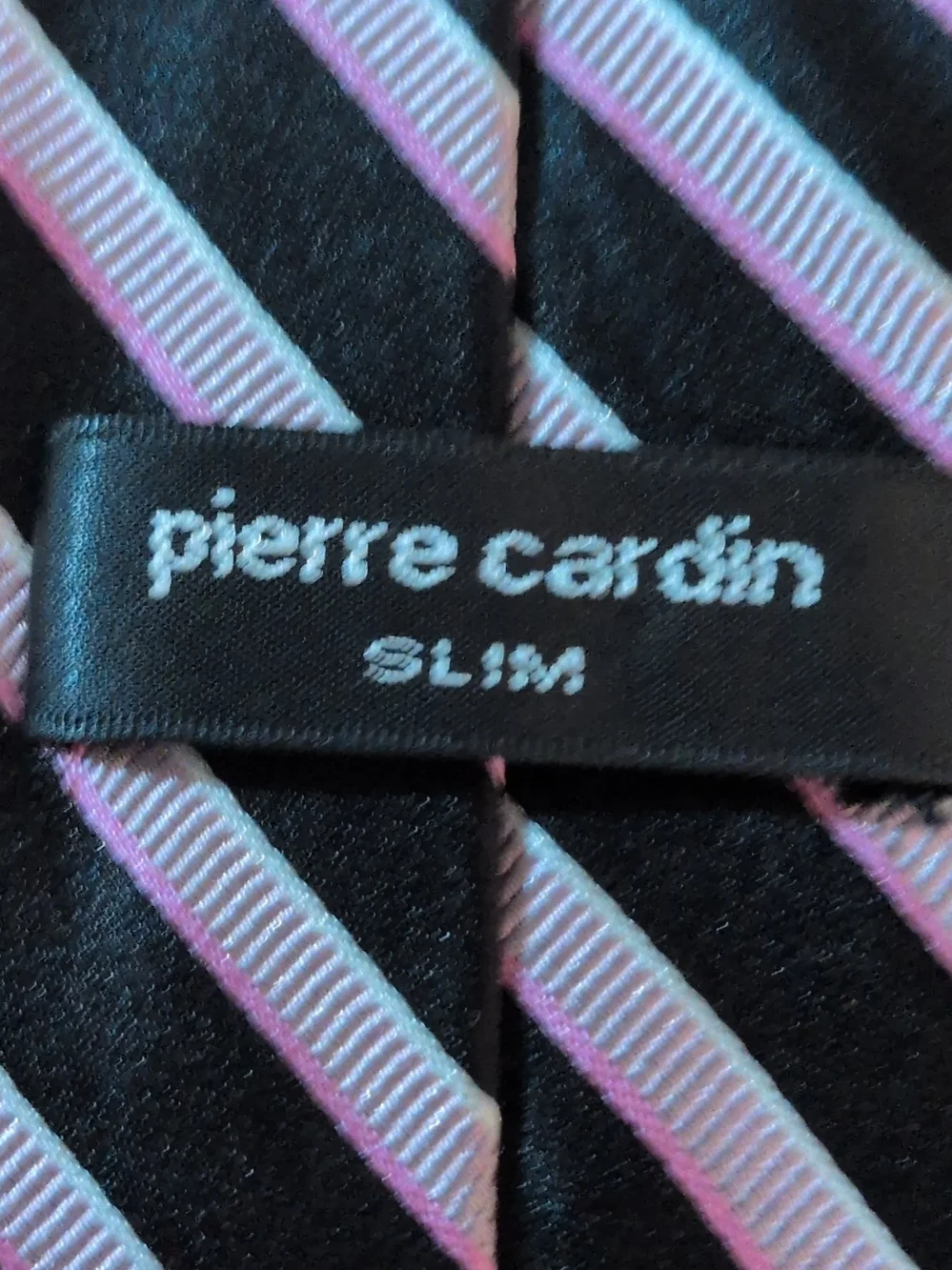 Pierre Cardin Slim Skinny Silk Satin Tie Black Pink Gray Striped 3